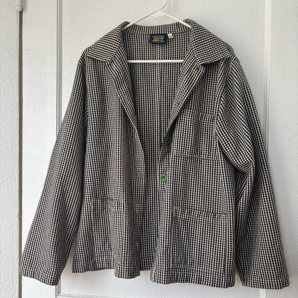 Big Bud Press Black & White Check Button-Up Jacket with Green Buttons - Picture 2 of 9